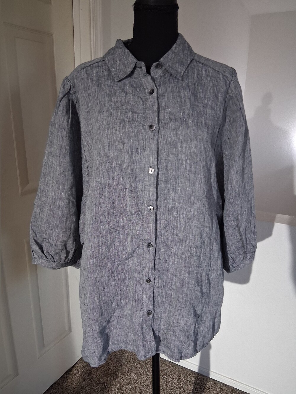 Chico's Heathered Gray-Blue Linen Shirt